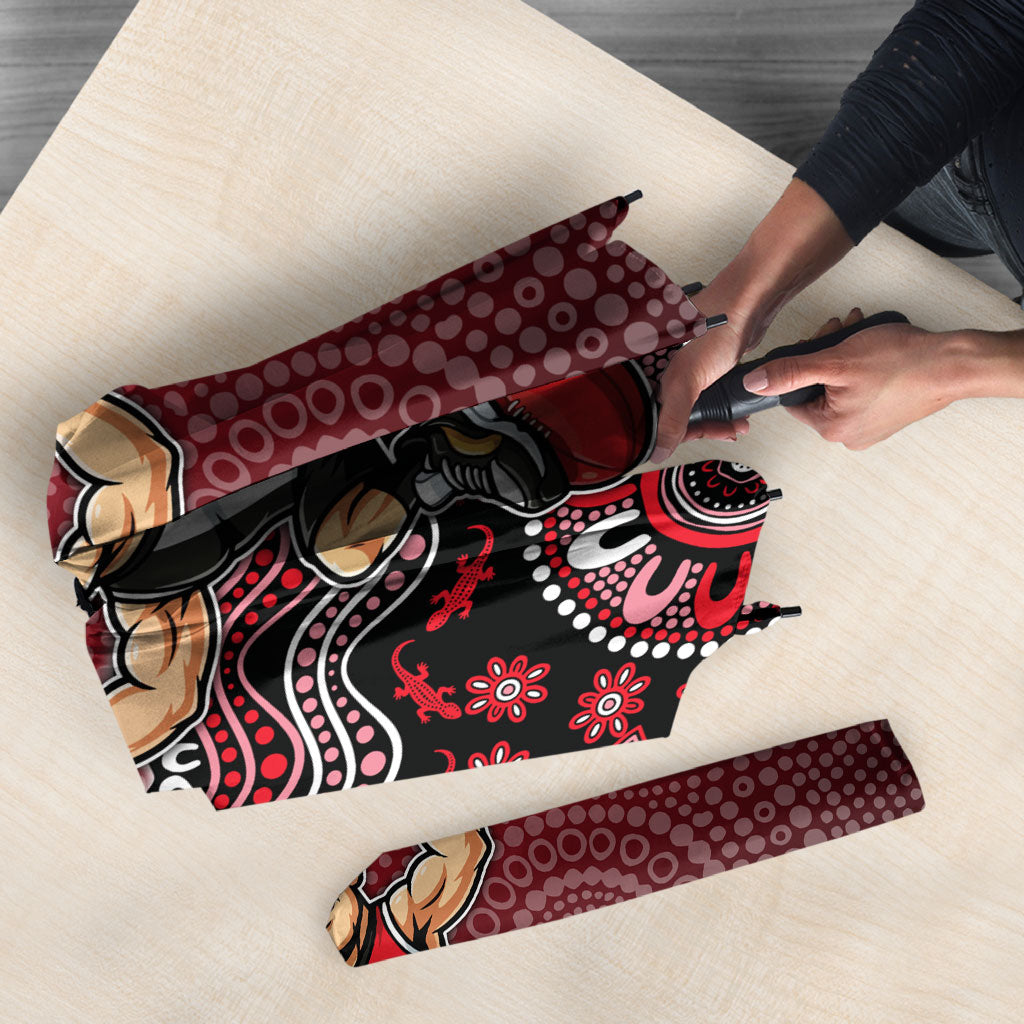 Personalized St Kilda Saints Football Mascot Umbrella Aboriginal Dot Art Style Vibrant Indigenous Pattern Design