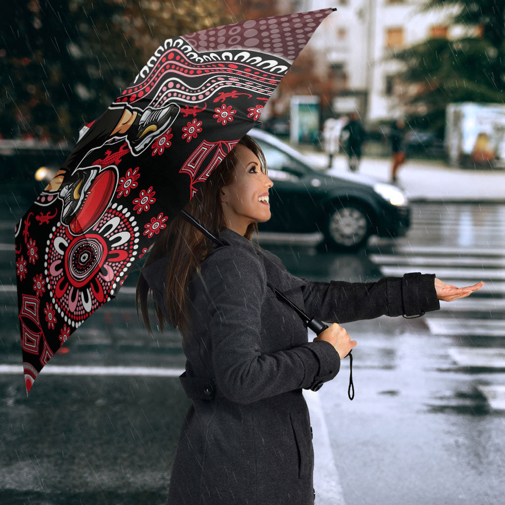 Personalized St Kilda Saints Football Mascot Umbrella Aboriginal Dot Art Style Vibrant Indigenous Pattern Design