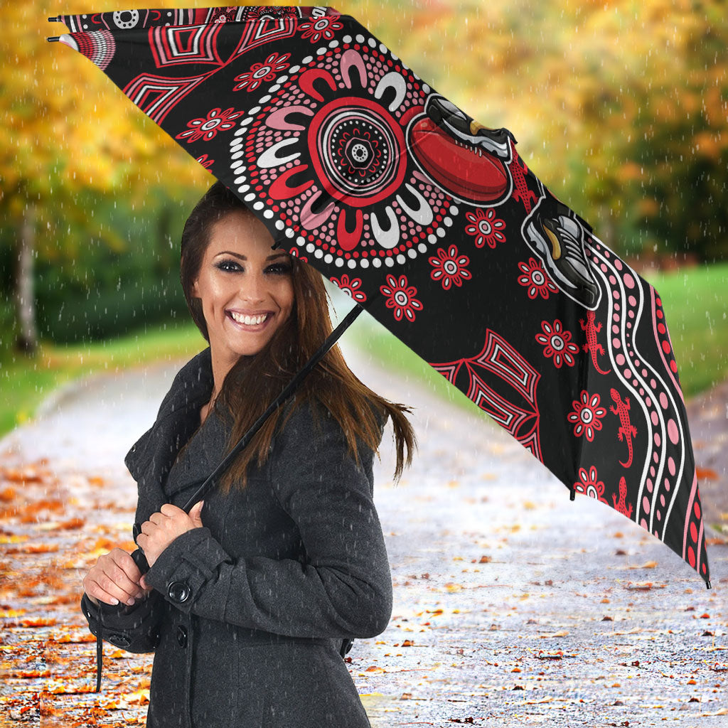 Personalized St Kilda Saints Football Mascot Umbrella Aboriginal Dot Art Style Vibrant Indigenous Pattern Design