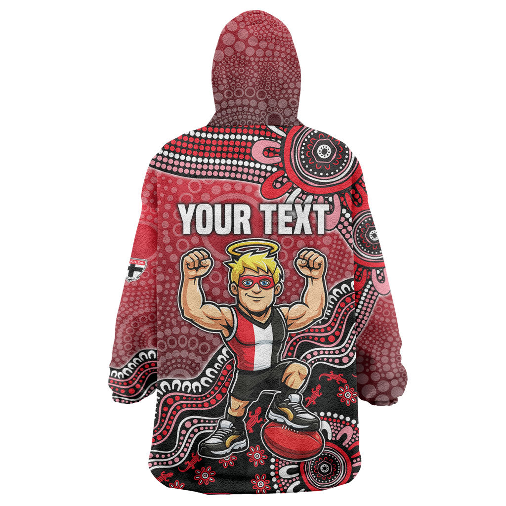 Personalized St Kilda Saints Football Mascot Wearable Blanket Hoodie Aboriginal Dot Art Style Vibrant Indigenous Pattern Design