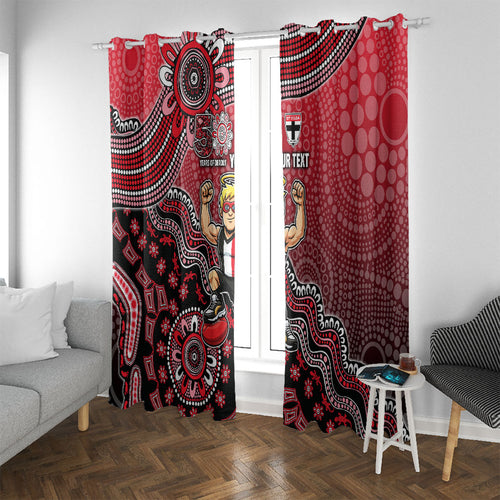 Personalized St Kilda Saints Football Mascot Window Curtain Aboriginal Dot Art Style Vibrant Indigenous Pattern Design