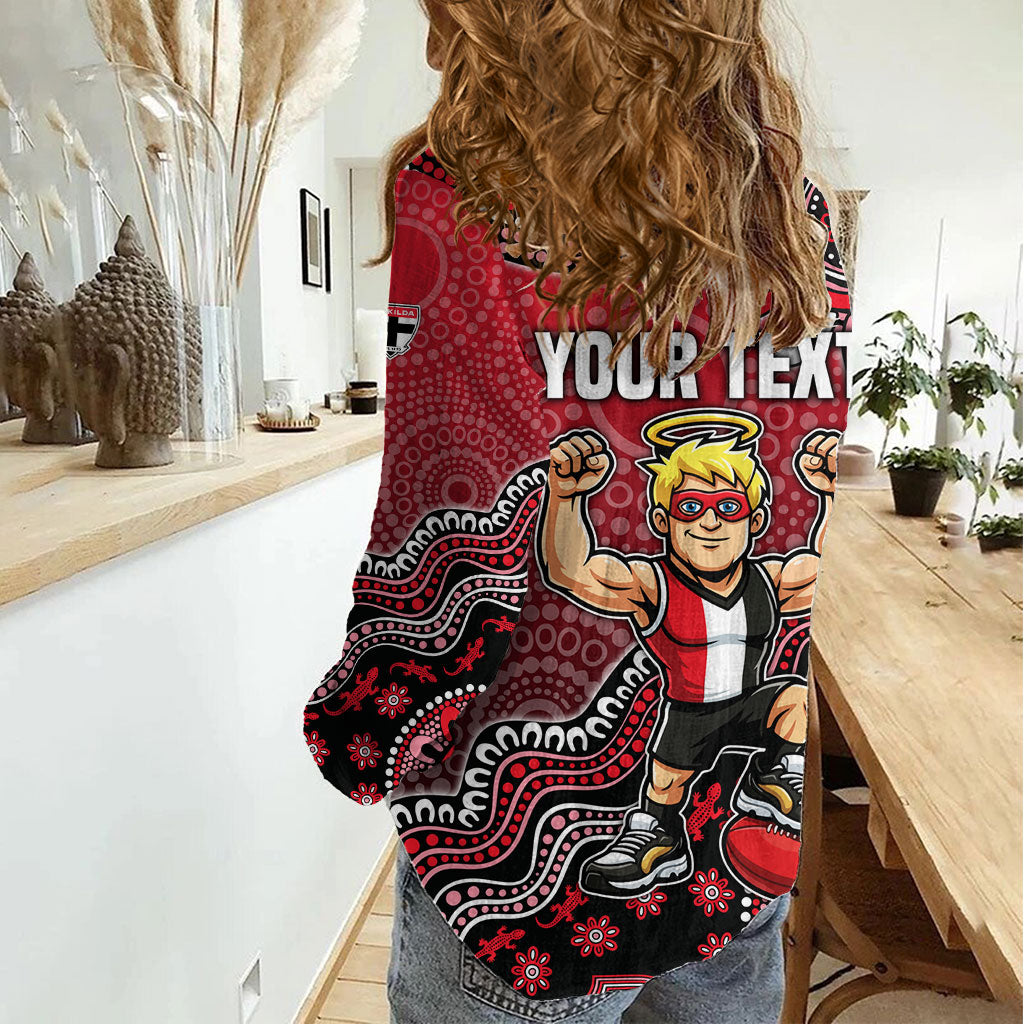 Personalized St Kilda Saints Football Mascot Women Casual Shirt Aboriginal Dot Art Style Vibrant Indigenous Pattern Design
