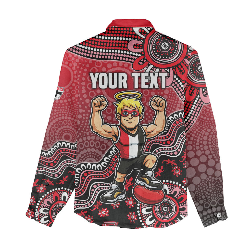 Personalized St Kilda Saints Football Mascot Women Casual Shirt Aboriginal Dot Art Style Vibrant Indigenous Pattern Design