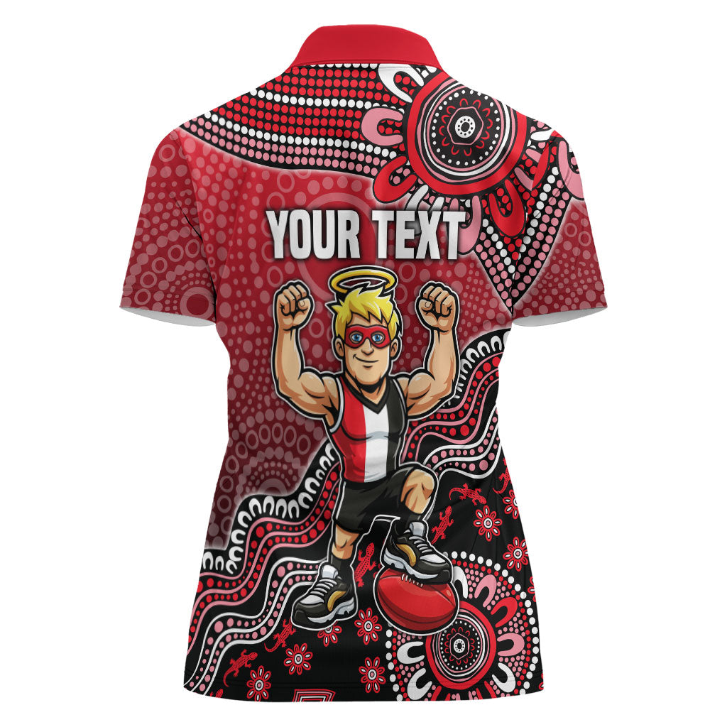 Personalized St Kilda Saints Football Mascot Women Polo Shirt Aboriginal Dot Art Style Vibrant Indigenous Pattern Design