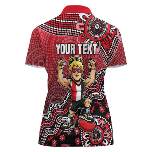 Personalized St Kilda Saints Football Mascot Women Polo Shirt Aboriginal Dot Art Style Vibrant Indigenous Pattern Design