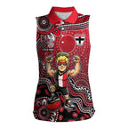 Personalized St Kilda Saints Football Mascot Women Sleeveless Polo Shirt Aboriginal Dot Art Style Vibrant Indigenous Pattern Design
