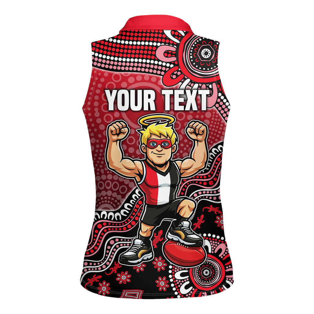 Personalized St Kilda Saints Football Mascot Women Sleeveless Polo Shirt Aboriginal Dot Art Style Vibrant Indigenous Pattern Design