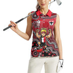 Personalized St Kilda Saints Football Mascot Women Sleeveless Polo Shirt Aboriginal Dot Art Style Vibrant Indigenous Pattern Design