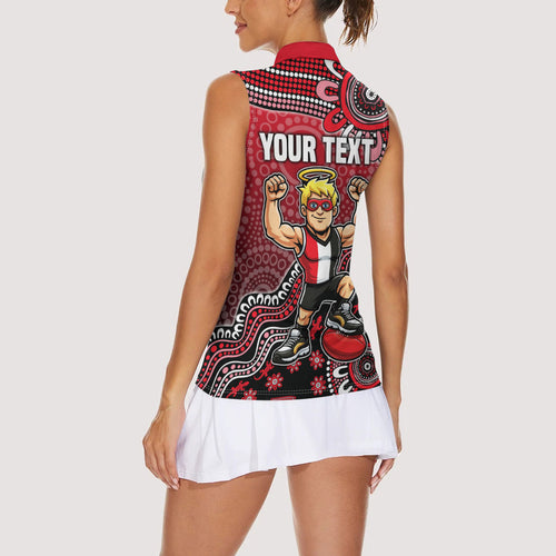 Personalized St Kilda Saints Football Mascot Women Sleeveless Polo Shirt Aboriginal Dot Art Style Vibrant Indigenous Pattern Design