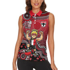 Personalized St Kilda Saints Football Mascot Women Sleeveless Polo Shirt Aboriginal Dot Art Style Vibrant Indigenous Pattern Design