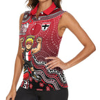 Personalized St Kilda Saints Football Mascot Women Sleeveless Polo Shirt Aboriginal Dot Art Style Vibrant Indigenous Pattern Design