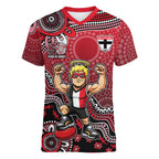 Personalized St Kilda Saints Football Mascot Women V-Neck T-Shirt Aboriginal Dot Art Style Vibrant Indigenous Pattern Design