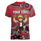 Personalized St Kilda Saints Football Mascot Women V-Neck T-Shirt Aboriginal Dot Art Style Vibrant Indigenous Pattern Design