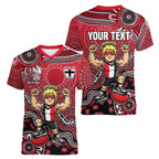 Personalized St Kilda Saints Football Mascot Women V-Neck T-Shirt Aboriginal Dot Art Style Vibrant Indigenous Pattern Design