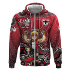 Personalized St Kilda Saints Football Mascot Zip Hoodie Aboriginal Dot Art Style Vibrant Indigenous Pattern Design