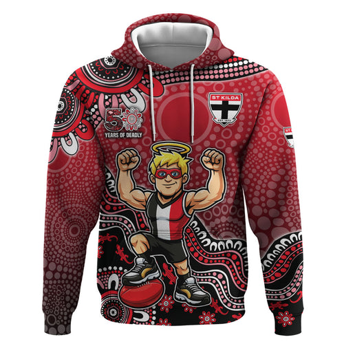 Personalized St Kilda Saints Football Mascot Zip Hoodie Aboriginal Dot Art Style Vibrant Indigenous Pattern Design