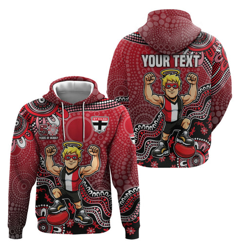 Personalized St Kilda Saints Football Mascot Zip Hoodie Aboriginal Dot Art Style Vibrant Indigenous Pattern Design