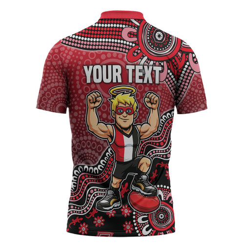 Personalized St Kilda Saints Football Mascot Zipper Polo Shirt Aboriginal Dot Art Style Vibrant Indigenous Pattern Design