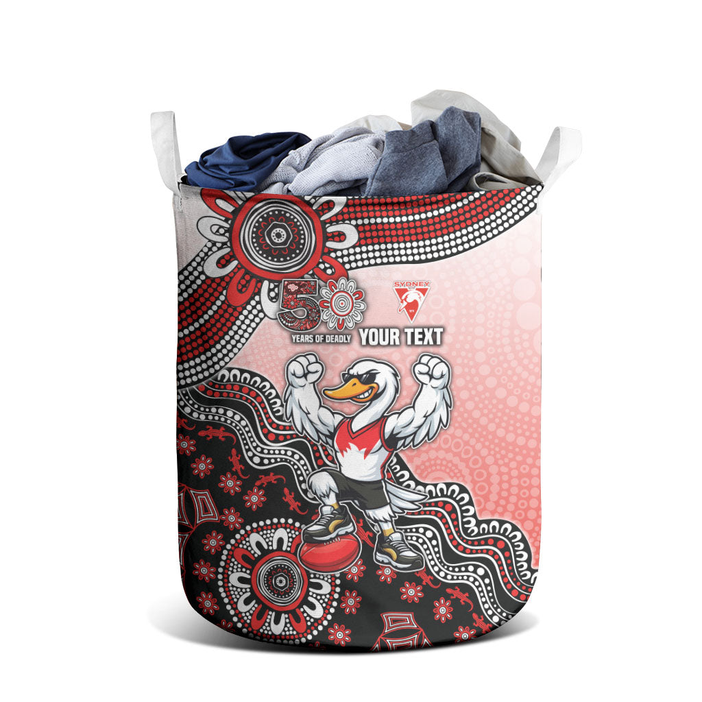 Personalized Sydney Swans Football Mascot Laundry Basket Aboriginal Dot Art Style Vibrant Indigenous Pattern Design