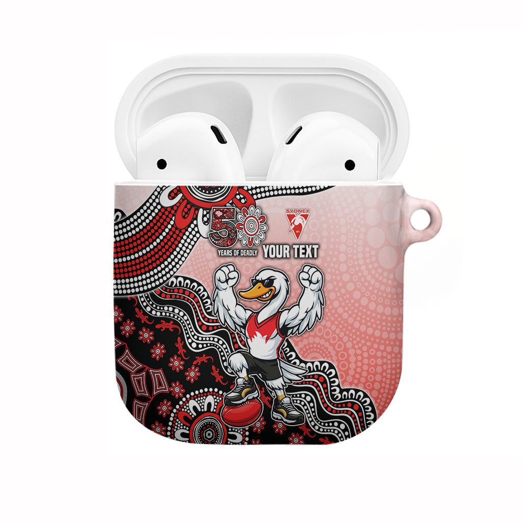 Personalized Sydney Swans Football Mascot AirPods Case Aboriginal Dot Art Style Vibrant Indigenous Pattern Design