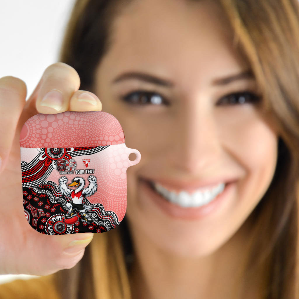 Personalized Sydney Swans Football Mascot AirPods Case Aboriginal Dot Art Style Vibrant Indigenous Pattern Design