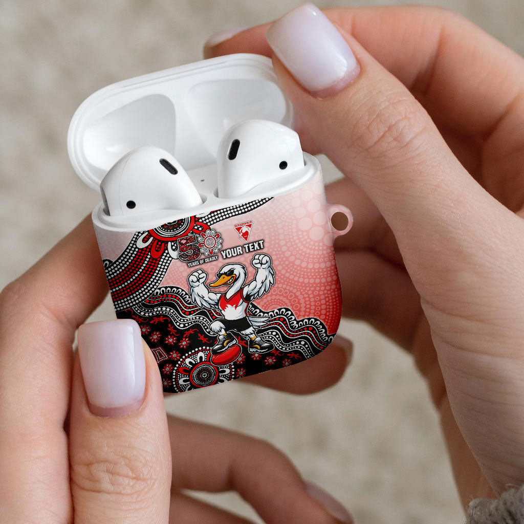 Personalized Sydney Swans Football Mascot AirPods Case Aboriginal Dot Art Style Vibrant Indigenous Pattern Design