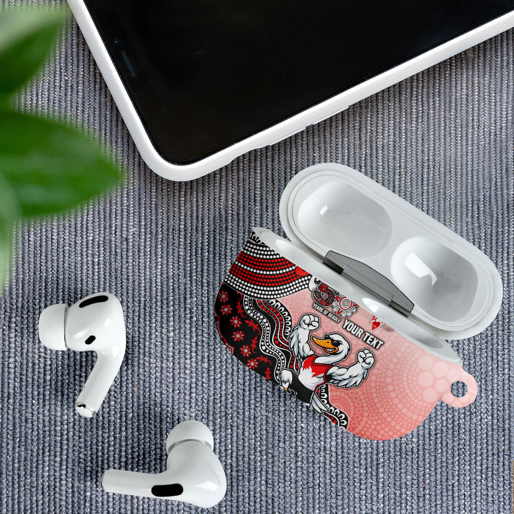 Personalized Sydney Swans Football Mascot AirPods Case Aboriginal Dot Art Style Vibrant Indigenous Pattern Design