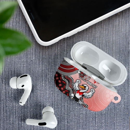 Personalized Sydney Swans Football Mascot AirPods Case Aboriginal Dot Art Style Vibrant Indigenous Pattern Design