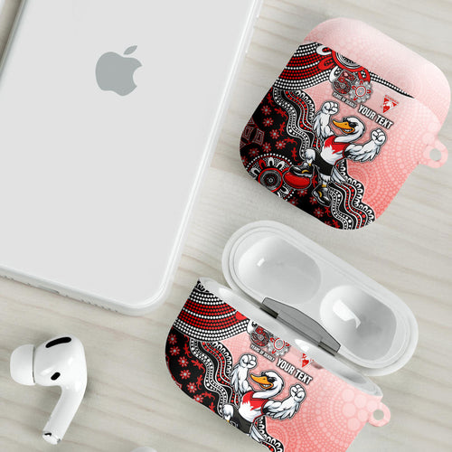 Personalized Sydney Swans Football Mascot AirPods Case Aboriginal Dot Art Style Vibrant Indigenous Pattern Design