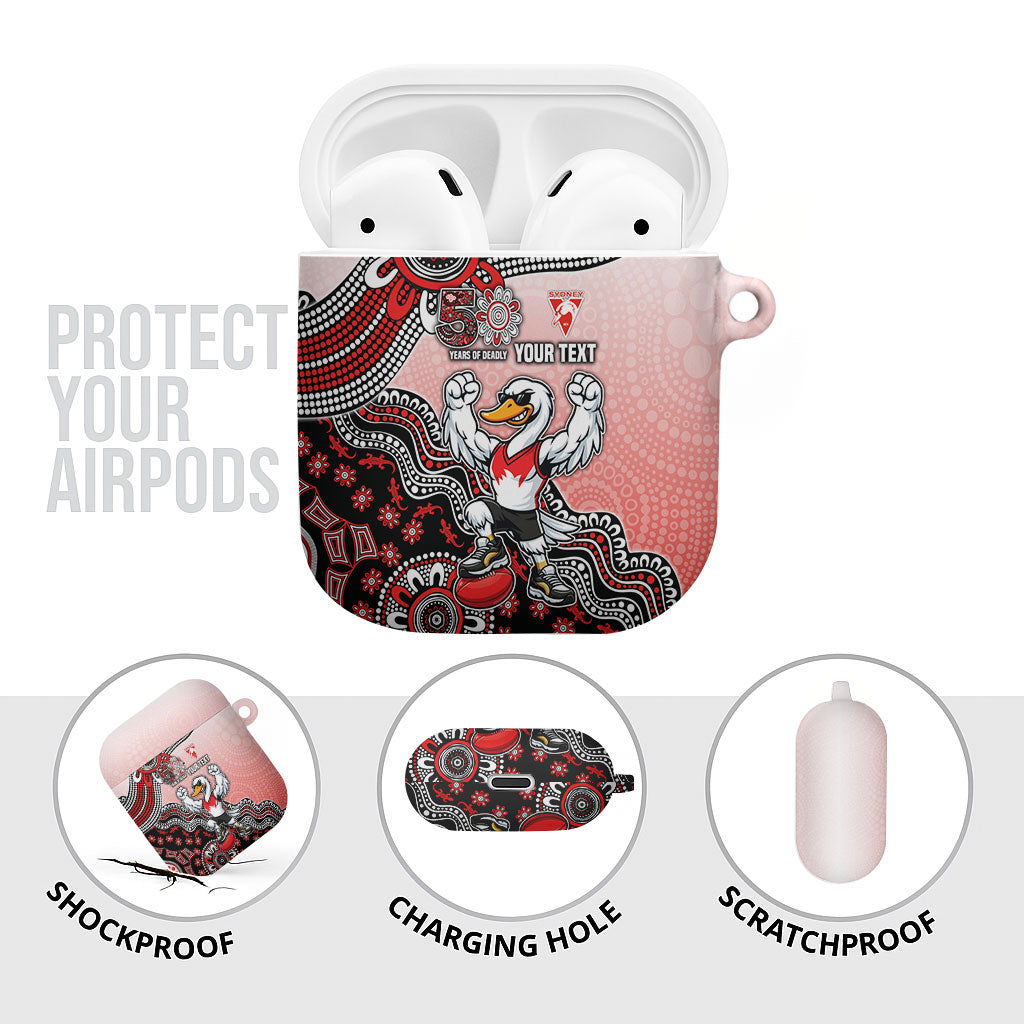 Personalized Sydney Swans Football Mascot AirPods Case Aboriginal Dot Art Style Vibrant Indigenous Pattern Design