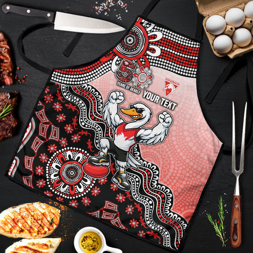 Personalized Sydney Swans Football Mascot Apron Aboriginal Dot Art Style Vibrant Indigenous Pattern Design