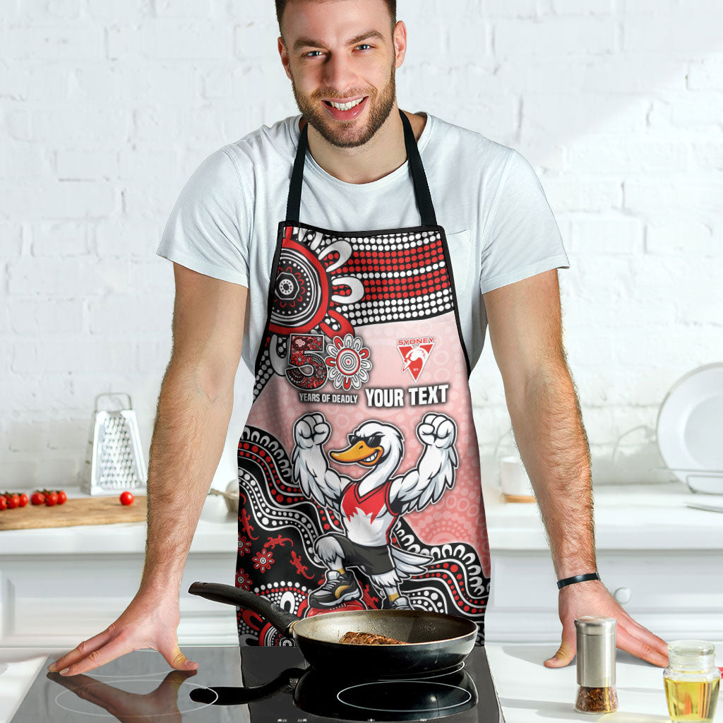 Personalized Sydney Swans Football Mascot Apron Aboriginal Dot Art Style Vibrant Indigenous Pattern Design