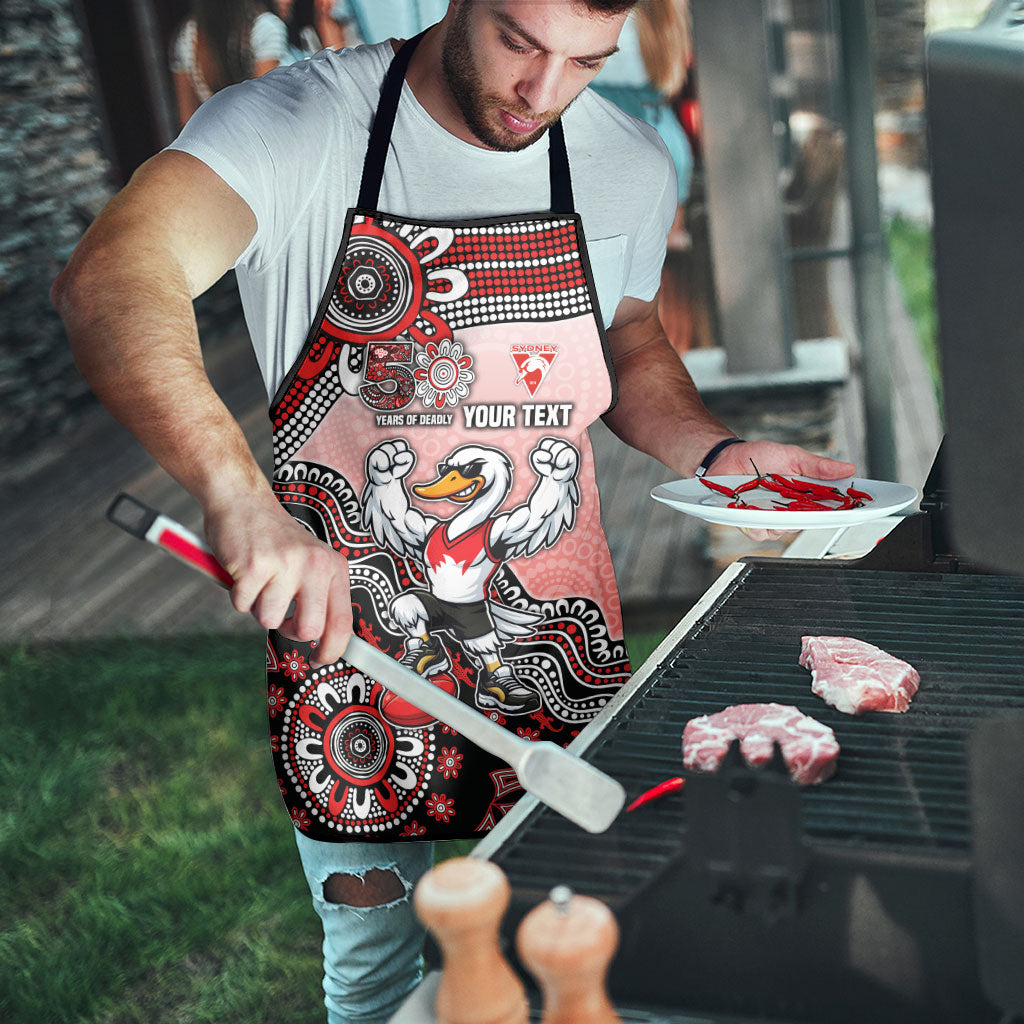 Personalized Sydney Swans Football Mascot Apron Aboriginal Dot Art Style Vibrant Indigenous Pattern Design