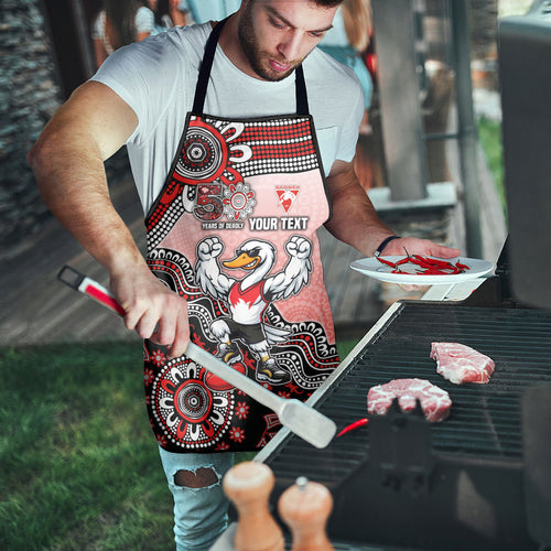 Personalized Sydney Swans Football Mascot Apron Aboriginal Dot Art Style Vibrant Indigenous Pattern Design