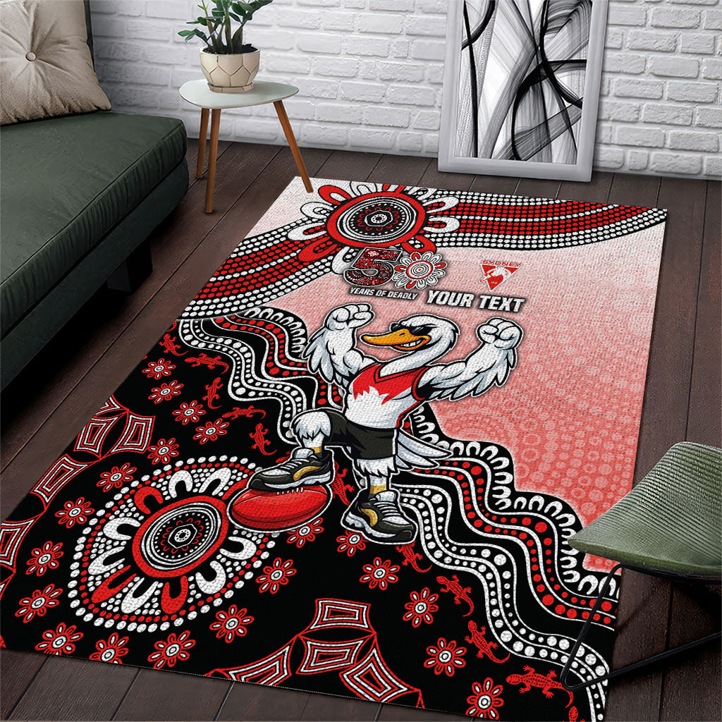 Personalized Sydney Swans Football Mascot Area Rug Aboriginal Dot Art Style Vibrant Indigenous Pattern Design