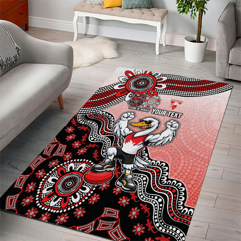 Personalized Sydney Swans Football Mascot Area Rug Aboriginal Dot Art Style Vibrant Indigenous Pattern Design