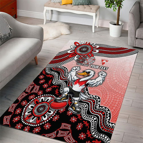 Personalized Sydney Swans Football Mascot Area Rug Aboriginal Dot Art Style Vibrant Indigenous Pattern Design