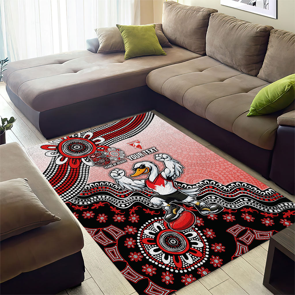 Personalized Sydney Swans Football Mascot Area Rug Aboriginal Dot Art Style Vibrant Indigenous Pattern Design