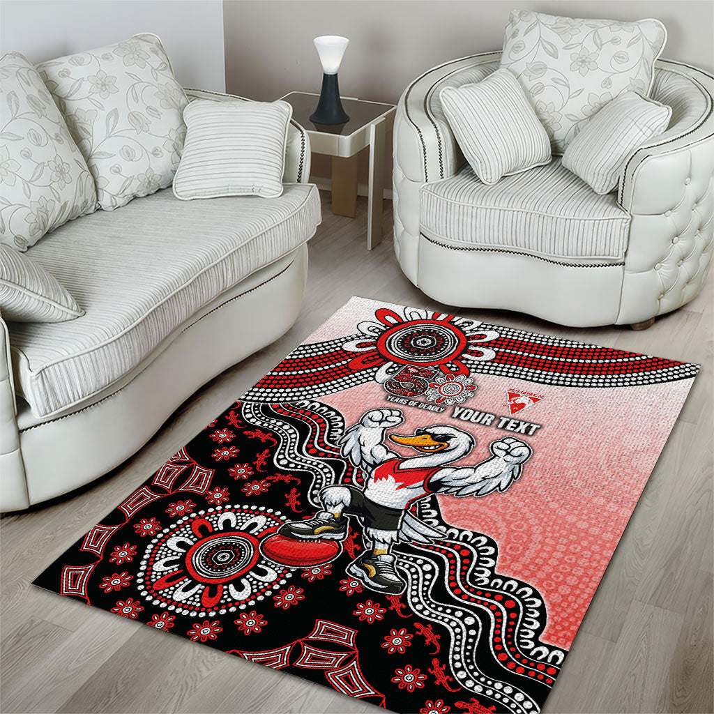 Personalized Sydney Swans Football Mascot Area Rug Aboriginal Dot Art Style Vibrant Indigenous Pattern Design