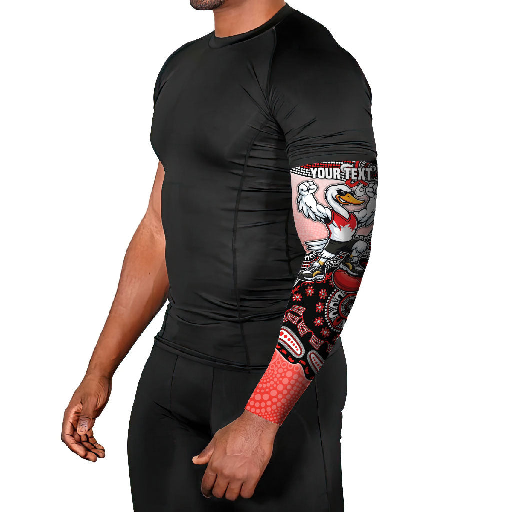 Personalized Sydney Swans Football Mascot Arm Sleeves Aboriginal Dot Art Style Vibrant Indigenous Pattern Design