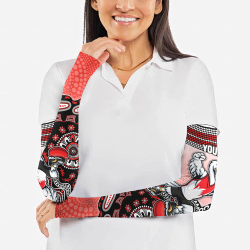 Personalized Sydney Swans Football Mascot Arm Sleeves Aboriginal Dot Art Style Vibrant Indigenous Pattern Design