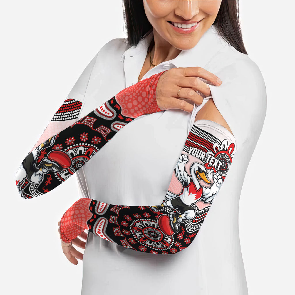 Personalized Sydney Swans Football Mascot Arm Sleeves Aboriginal Dot Art Style Vibrant Indigenous Pattern Design