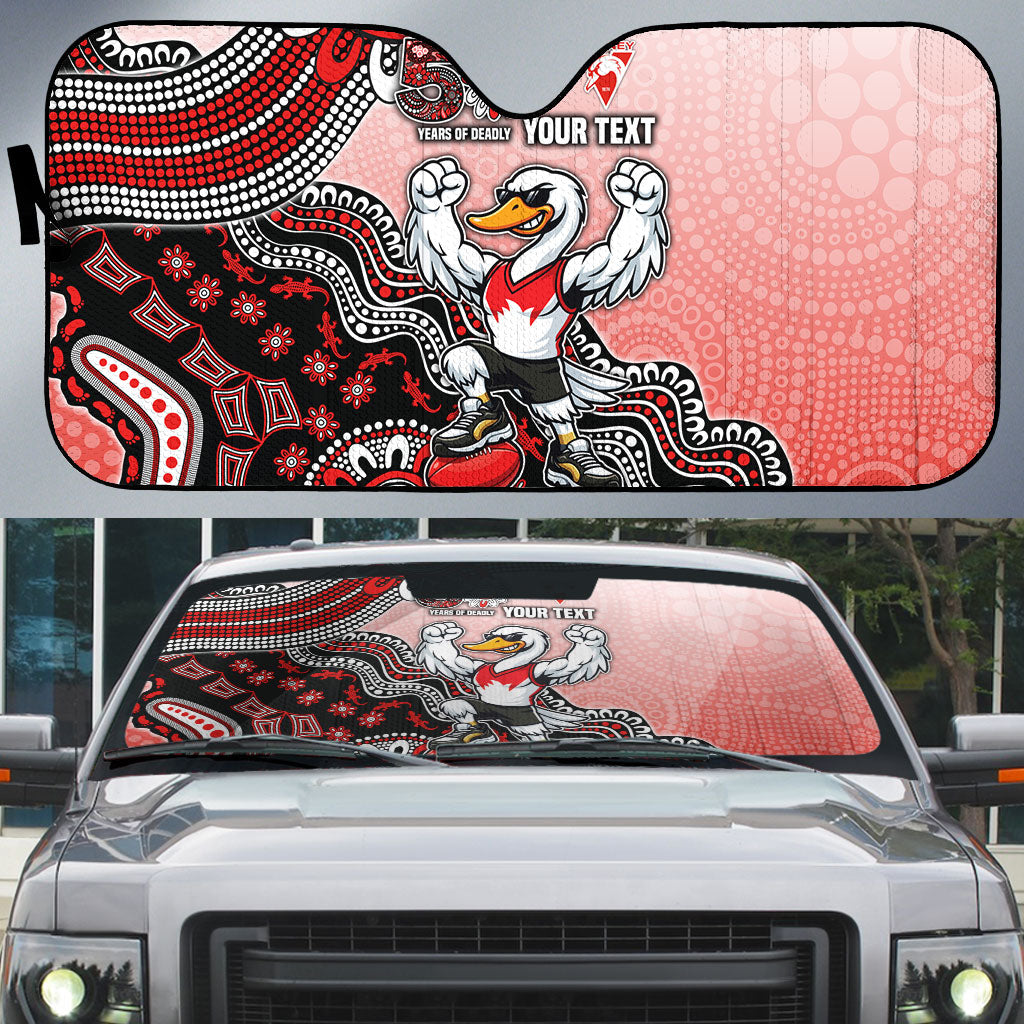 Personalized Sydney Swans Football Mascot Auto Sun Shade Aboriginal Dot Art Style Vibrant Indigenous Pattern Design