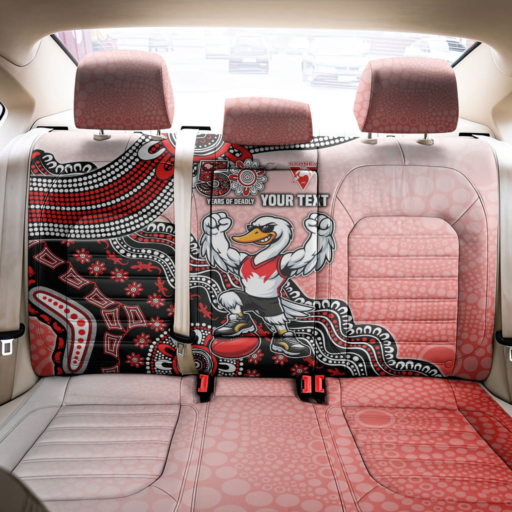 Personalized Sydney Swans Football Mascot Back Car Seat Cover Aboriginal Dot Art Style Vibrant Indigenous Pattern Design