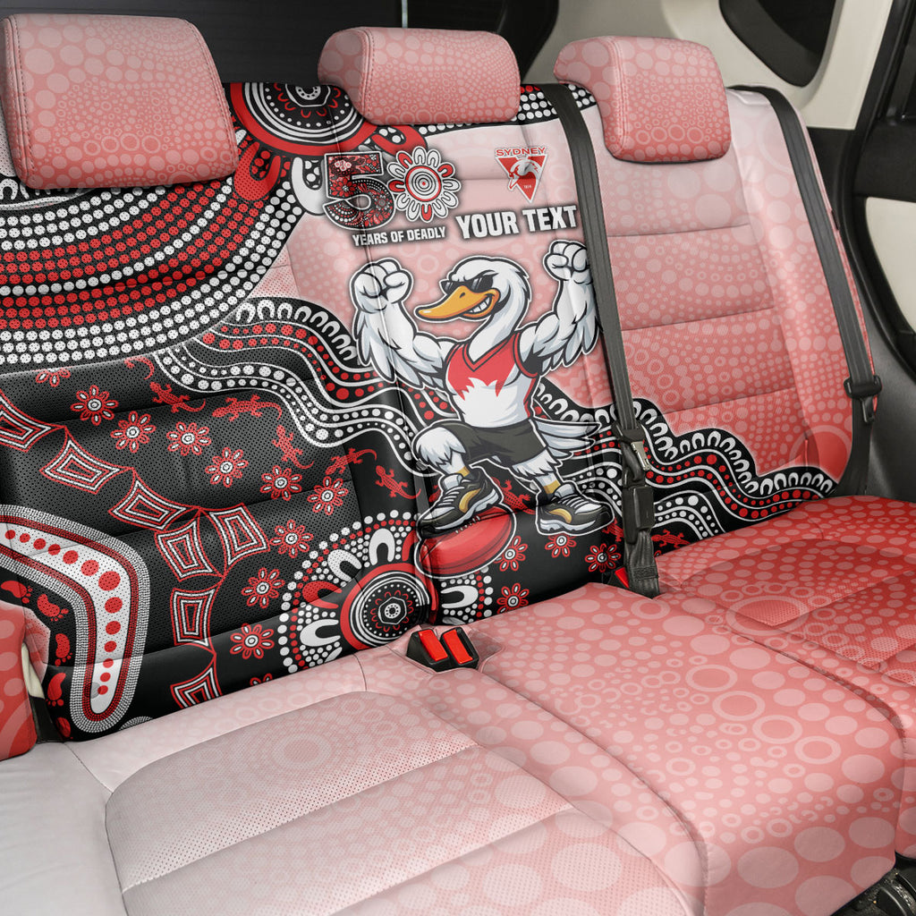 Personalized Sydney Swans Football Mascot Back Car Seat Cover Aboriginal Dot Art Style Vibrant Indigenous Pattern Design