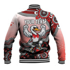 Personalized Sydney Swans Football Mascot Baseball Jacket Aboriginal Dot Art Style Vibrant Indigenous Pattern Design