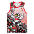 Personalized Sydney Swans Football Mascot Basketball Jersey Aboriginal Dot Art Style Vibrant Indigenous Pattern Design