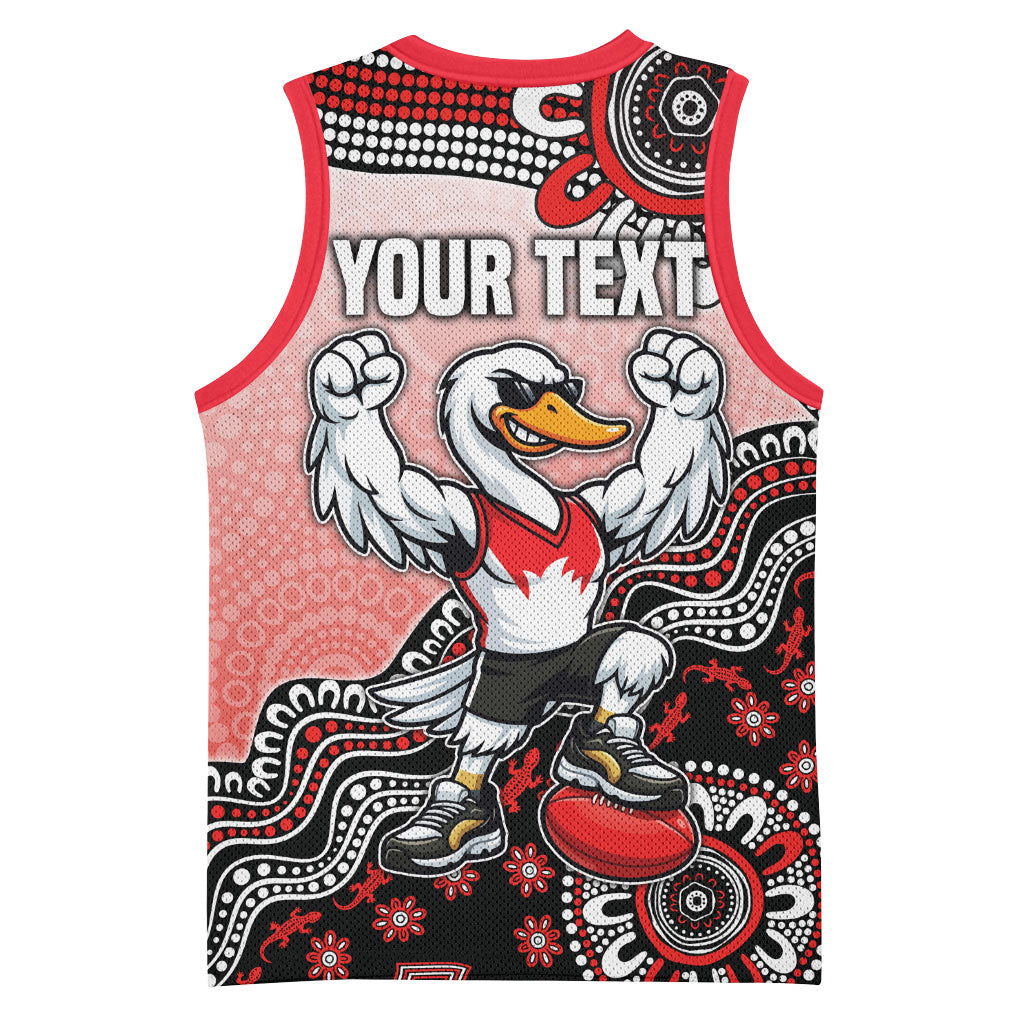 Personalized Sydney Swans Football Mascot Basketball Jersey Aboriginal Dot Art Style Vibrant Indigenous Pattern Design