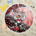 Personalized Sydney Swans Football Mascot Beach Blanket Aboriginal Dot Art Style Vibrant Indigenous Pattern Design