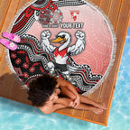 Personalized Sydney Swans Football Mascot Beach Blanket Aboriginal Dot Art Style Vibrant Indigenous Pattern Design